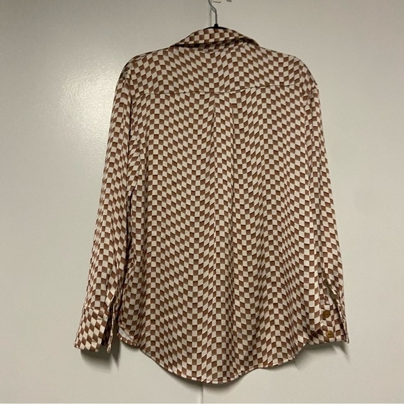 C/MEO Collective check oversized button up brown/white Top Size Small - Picture 7 of 7